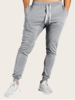 Men Drawstring Waist Side Tape Pants