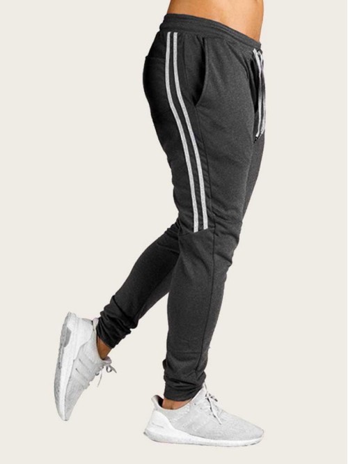 Men Drawstring Waist Side Tape Pants