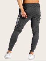 Men Drawstring Waist Side Tape Pants