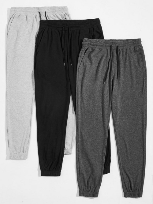 Men 3 Pack Drawstring Waist Joggers