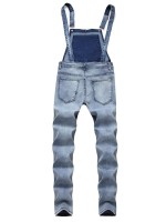 Men Ripped Zipper Denim Overall