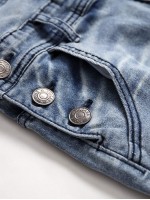 Men Ripped Zipper Denim Overall