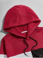 Men Color-block Drawstring Thermal Hoodie & Sweatpants