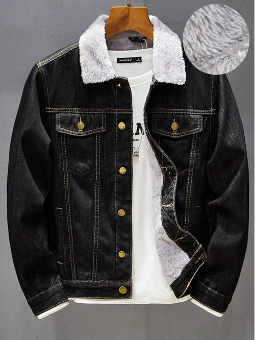 Men Teddy Lined Denim Jacket