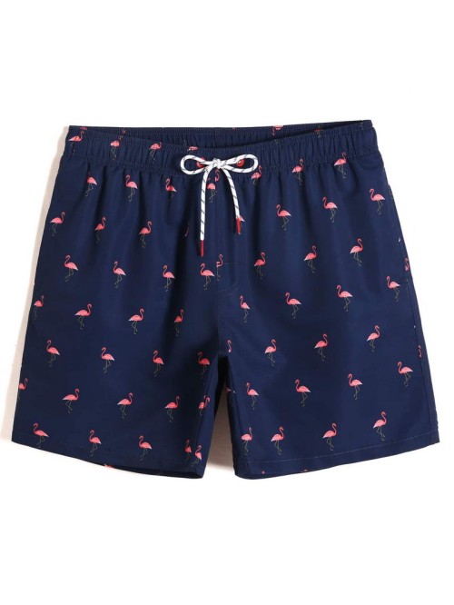 Men Allover Flamingo Print Swim Trunks