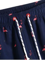 Men Allover Flamingo Print Swim Trunks