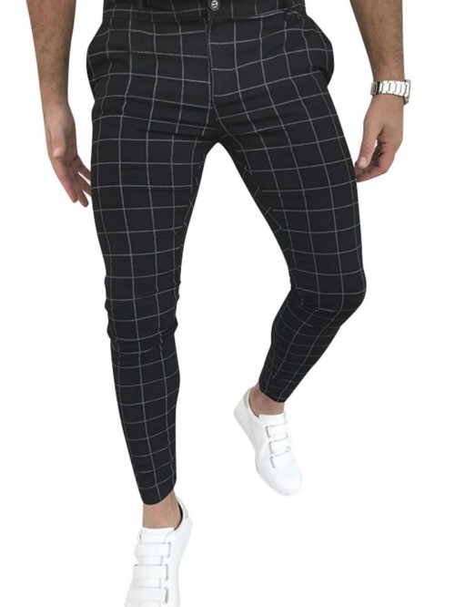 Men Grid Print Tapered Pants