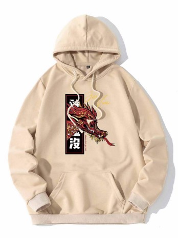 Men Chinese Dragon & Letter Graphic Hoodie