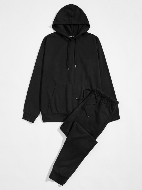 Men Drop Shoulder Drawstring Hoodie & Sweatpants Set