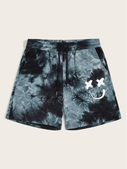 Men Cartoon Graphic Tie Dye Sweat Shorts