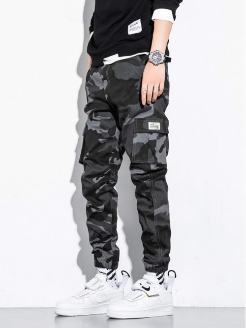 Men Camo Print Flap Pocket Cargo Pants