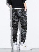 Men Camo Print Flap Pocket Cargo Pants