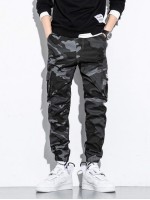 Men Camo Print Flap Pocket Cargo Pants