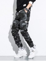 Men Camo Print Flap Pocket Cargo Pants