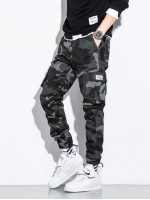 Men Camo Print Flap Pocket Cargo Pants