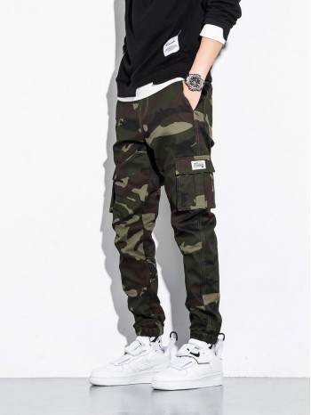 Men Camo Flap Pocket Cargo Pants