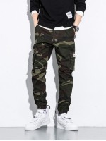 Men Camo Flap Pocket Cargo Pants