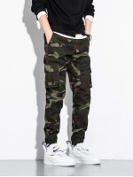 Men Camo Flap Pocket Cargo Pants