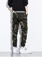 Men Camo Flap Pocket Cargo Pants