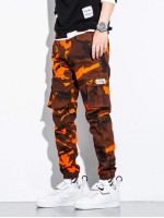 Men Camo Print Flap Pocket Cargo Pants