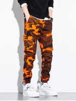 Men Camo Print Flap Pocket Cargo Pants