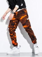 Men Camo Print Flap Pocket Cargo Pants