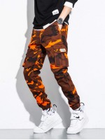 Men Camo Print Flap Pocket Cargo Pants