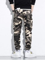 Men Camo Print Flap Pocket Cargo Pants