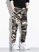 Men Camo Print Flap Pocket Cargo Pants