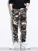 Men Camo Print Flap Pocket Cargo Pants