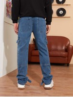 Men Flap Pockets Straight Leg Jeans