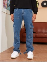 Men Flap Pockets Straight Leg Jeans