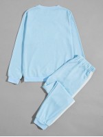 Men Colorblock And Letter Graphic Sweatshirt With Sweatpants