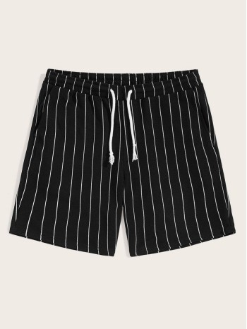 Men Drawstring Waist Textured Pinstripe Shorts