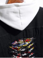 Men Pop Art Print Ripped Denim Jacket