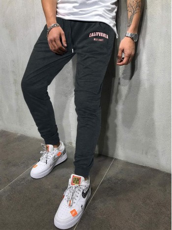 Men Letter Graphic Drawstring Waist Slant Pocket Sweatpants