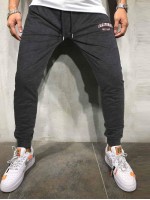 Men Letter Graphic Drawstring Waist Slant Pocket Sweatpants