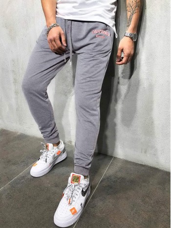 Men Letter Graphic Drawstring Waist Slant Pocket Sweatpants