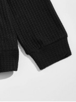 Men Waffle Knit Pullover & Drawstring Waist Sweatpants Set