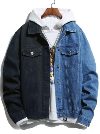 Men Spliced Denim Trucker Jacket Without Hoodie