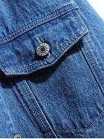 Men Spliced Denim Trucker Jacket Without Hoodie