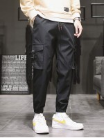 Men Flap Pocket Drawstring Waist Cargo Pants