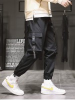 Men Flap Pocket Drawstring Waist Cargo Pants