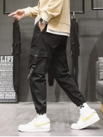 Men Flap Pocket Drawstring Waist Cargo Pants