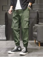 Men Flap Pocket Drawstring Waist Cargo Pants