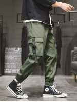 Men Flap Pocket Drawstring Waist Cargo Pants