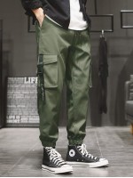 Men Flap Pocket Drawstring Waist Cargo Pants