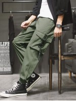 Men Flap Pocket Drawstring Waist Cargo Pants