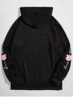 Men Sakura And Japanese Letter Graphic Hoodie