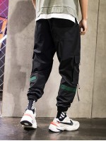 Men Ribbon Flap Pocket Cargo Pants